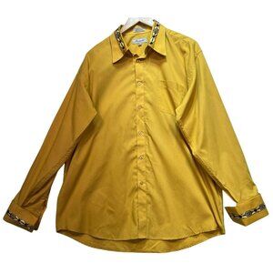 Fratello Men's Button Up Dress Shirt Long Sleeve Size 17.5 36-37 Golden Yellow